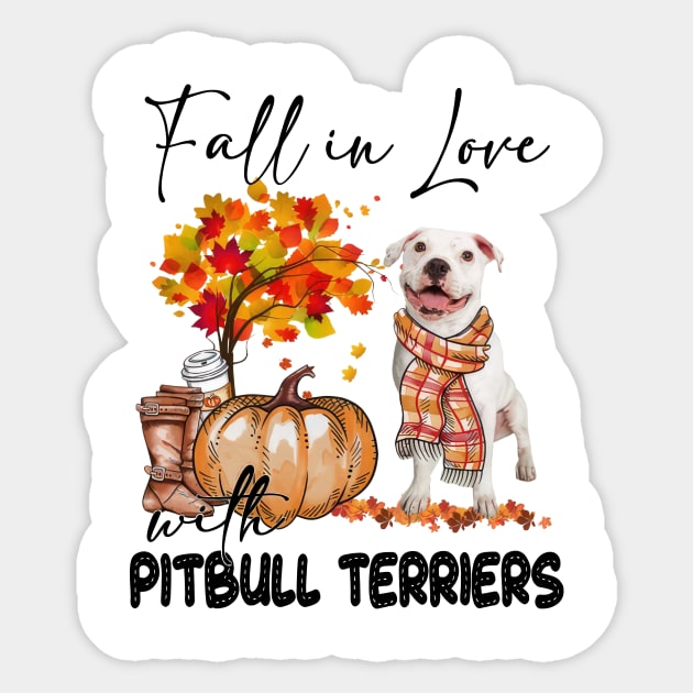 Fall In Love With Pitbull Terriers Fall Pumpkin Thanksgiving Sticker by Gearlds Leonia